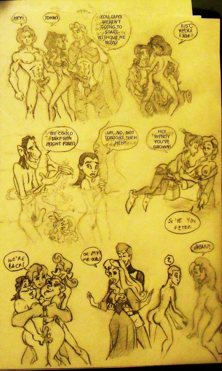 2d 6+girls 7girls aladdin_(1992_disney_film) arabian ass aurora_(sleeping_beauty) beast_(disney) beauty_and_the_beast_(1991_film) breasts cogsworth crossover dark-skinned_female dark_skin dialogue disney disney_prince disney_princess dress english_text erect_penis fa_mulan fa_ping_(mulan) female female_pubic_hair human humanization humanized interracial jasmine_(aladdin) jim_hawkins ling male monochrome mrs._potts mulan_(1998_film) mushu nala native_american nipples penis peter_pan_(character) peter_pan_(disney) pocahontas pocahontas_(character) prince prince_phillip princess princess_jasmine pubic_hair rough_sketch royalty rule34 simba sketch sleeping_beauty_(1959_film) speech_bubble straight text the_lion_king treasure_planet wendy_darling