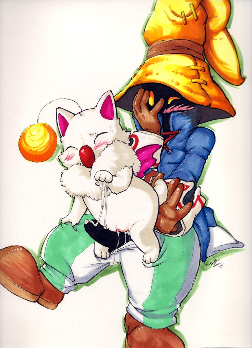 1boy 1girls anthro atomicdog black_mage blush body_fur color erection female final_fantasy final_fantasy_ix furry humanoid interspecies male moogle penis rule34 straight toony vivi_ornitier
