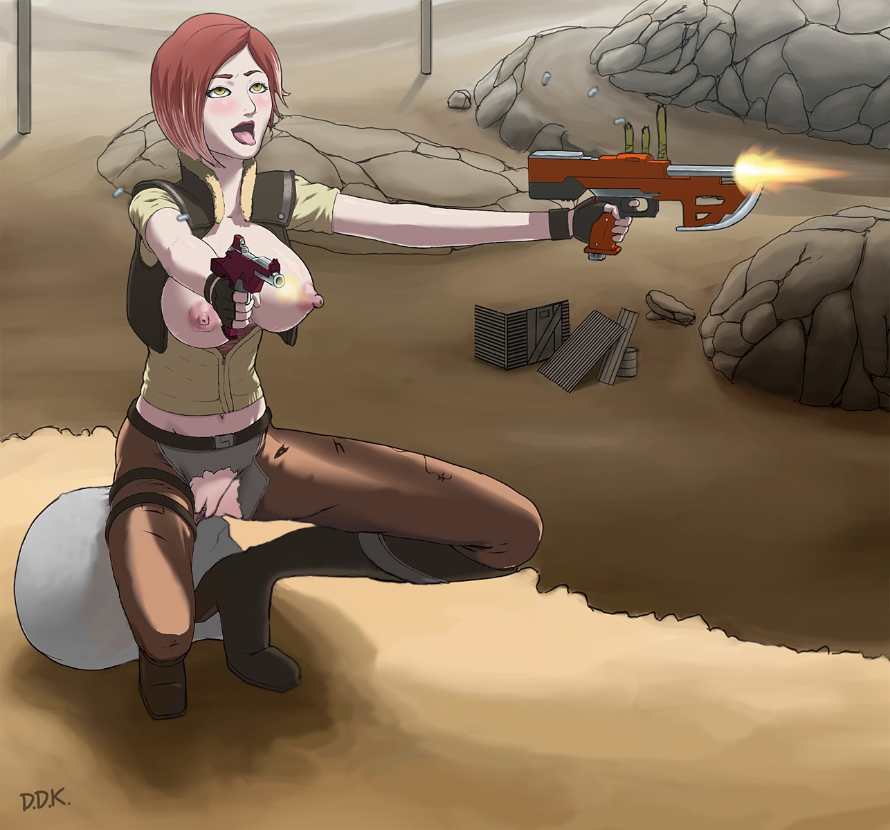 1girls 2d bobcut borderlands breasts breasts_out dual_wielding female female_only lilith_(borderlands) nipples orange_eyes pussy red_hair redhead rule34 siren_(borderlands) solo solo_female tagme tehwalrus_edits
