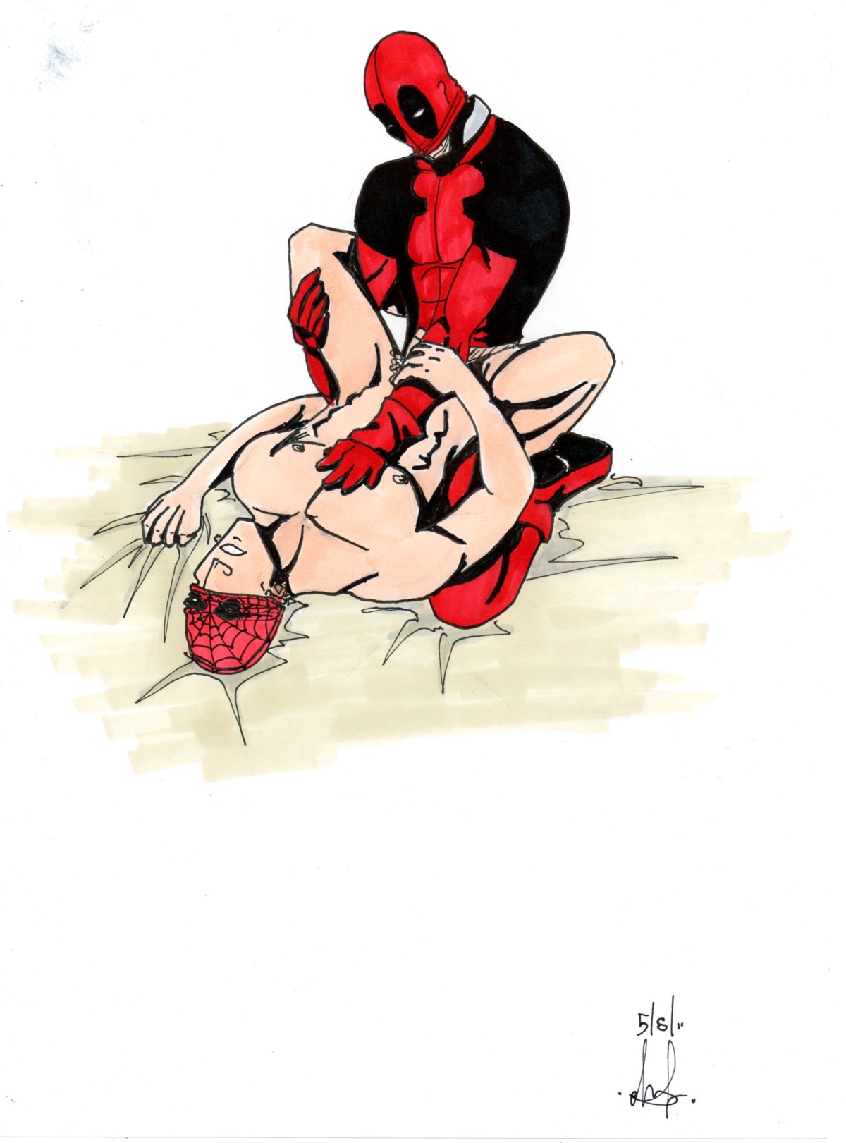 2boys anal_penetration anal_sex arm_grab artist_request artist_signature blanket_grab clothed_male_nude_male cmnm dated deadpool erect_nipples erection gay hand_on_chest happy_sex holding_leg legs_held_open male male_only marvel marvel_comics mask mask_pushed_up masked masks missionary_position multiple_males nipples pants_down peter_parker rule34 smooth_skin spider-man spider-man_(series) spread_legs uncensored wade_wilson x-men yaoi