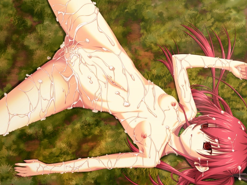 after_sex breasts bukkake censored cum empty_eyes female flat_chest lying nude red_eyes red_hair rule34