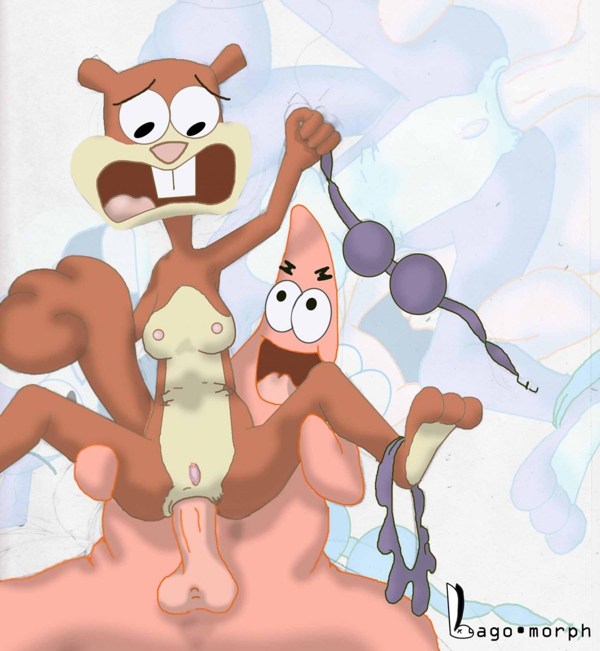 1boy 1girls anal anthro bra breasts female furry male male/female mammal open_mouth patrick_star rodent rule34 sandy_cheeks spongebob_squarepants squirrel starfish tail unknown_artist