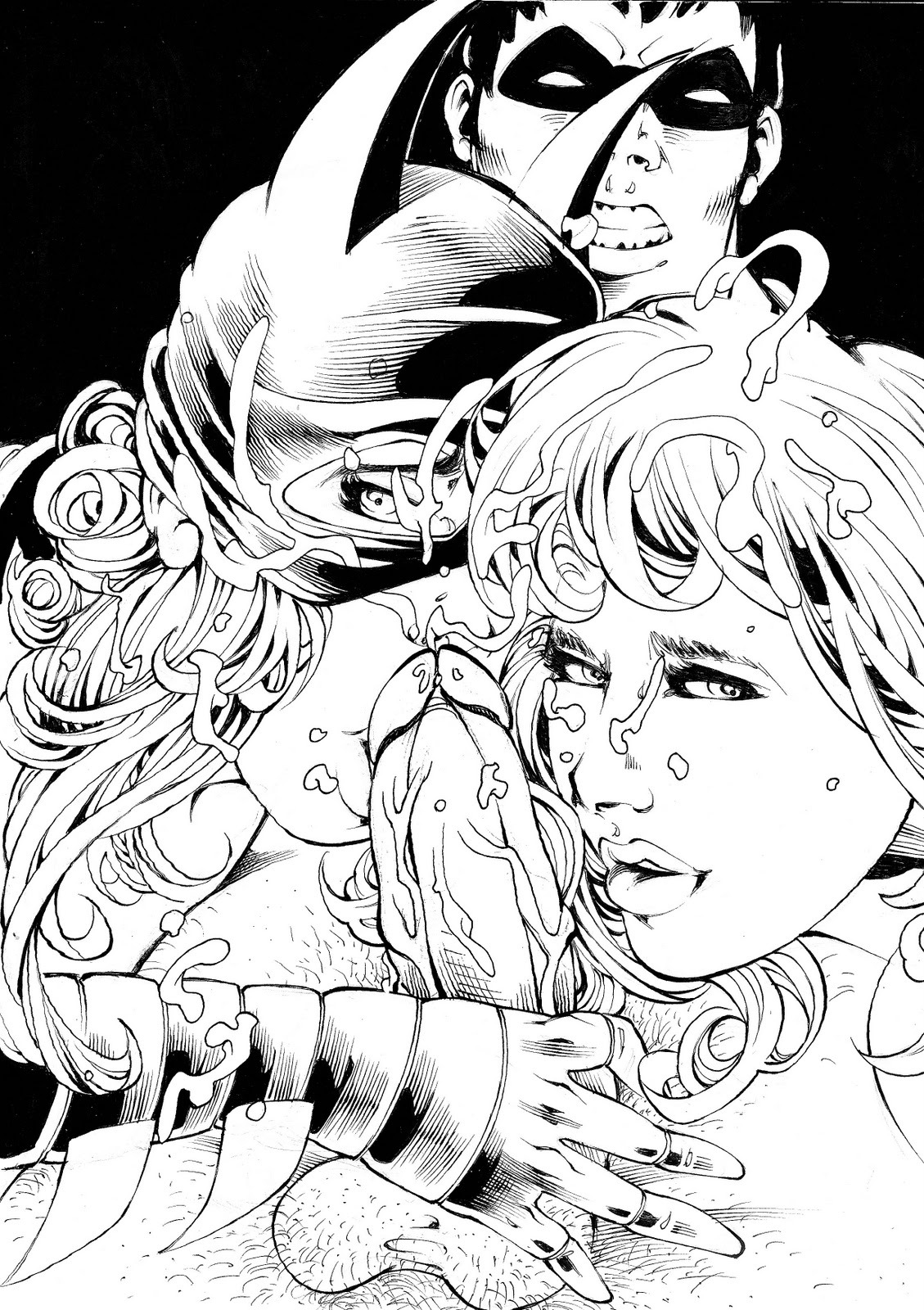 1boy 2girls amazon artist_request batgirl batman_(series) cassie_sandsmark dc dc_comics female human human_only male monochrome multiple_females multiple_girls robin_(dc) robin_(tim_drake) rule34 sex stephanie_brown straight superhero superheroine teen_titans threesome tim_drake uncensored wonder_girl wonder_girl_(cassie_sandsmark) wonder_woman_(series)
