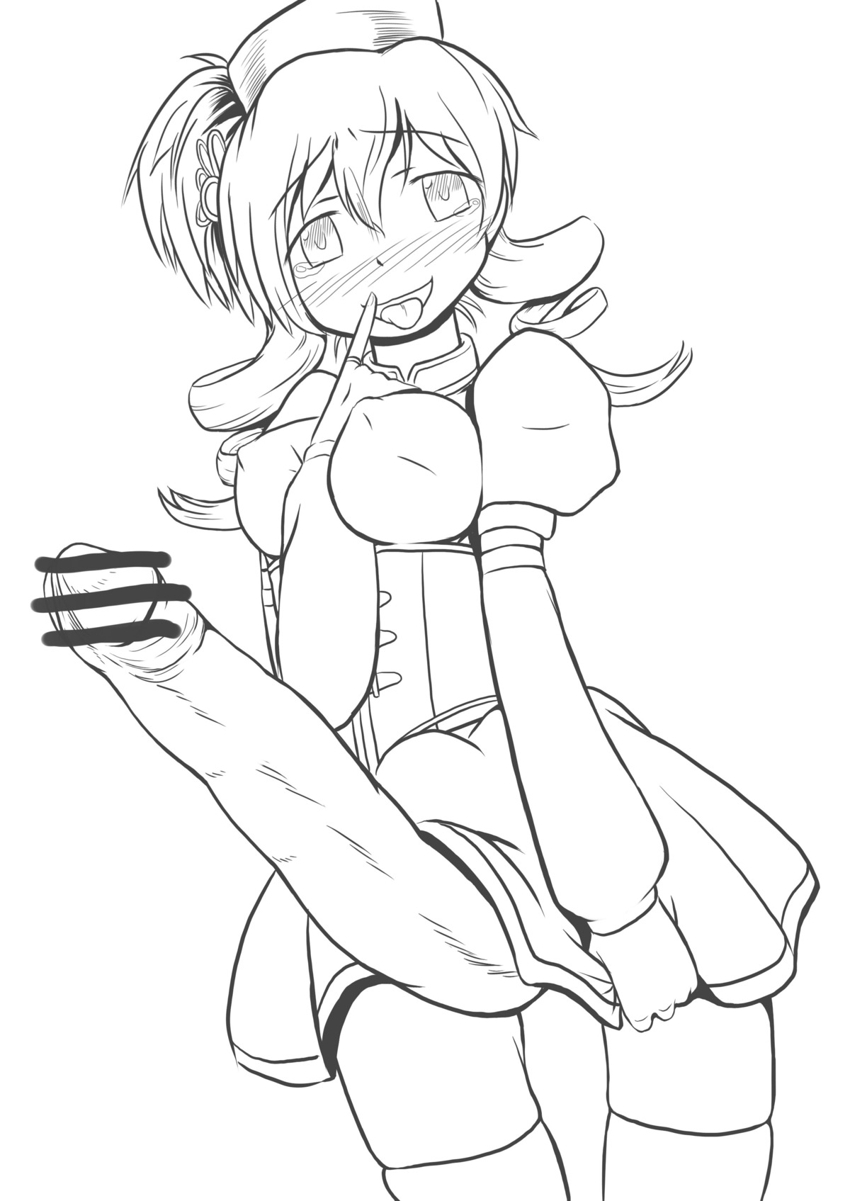 1futa breasts censored drill_hair futa_only futanari intersex light-skinned_futa mahou_shoujo_madoka_magica monochrome penis rule34 solo tagme tomoe_mami