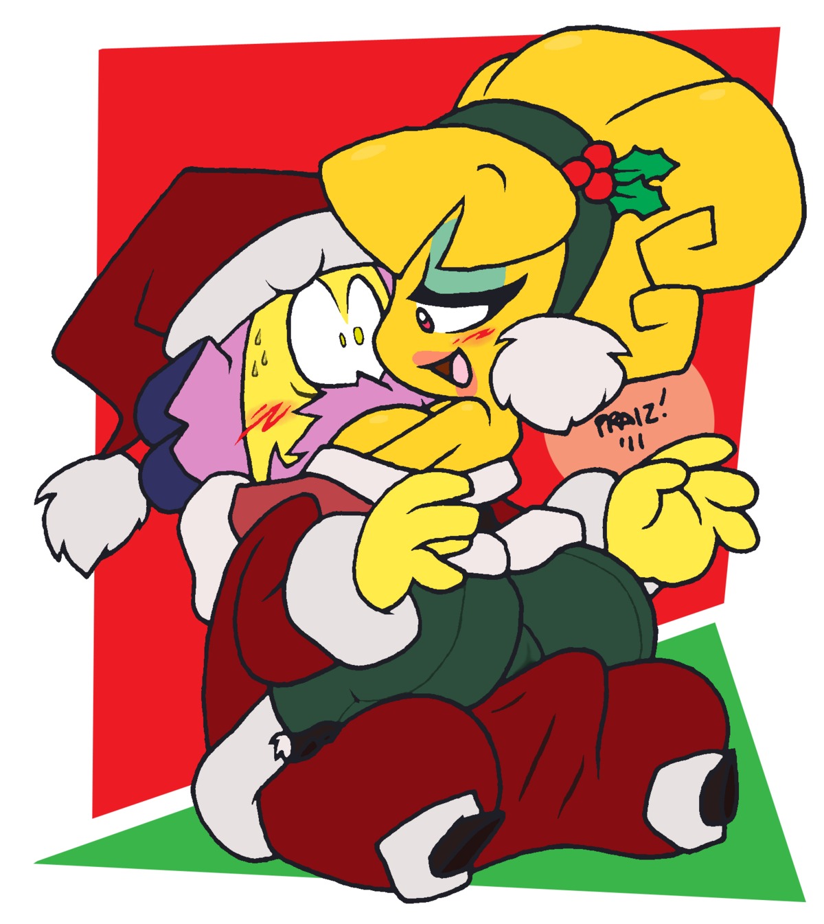 1boy 1girls ass big_ass big_breasts boner breasts christmas christmas_outfit erection female husband_and_wife kirby:_right_back_at_ya! kirby_(series) lady_like male nintendo praiz rule34 sideboob sir_ebrum surprised