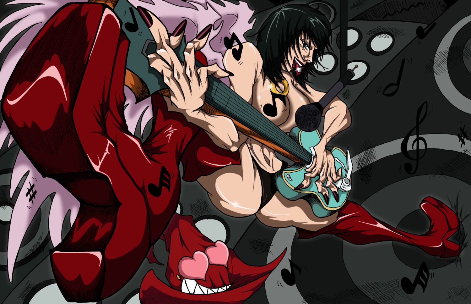 black_hair bob_cut emo_hair female guilty_gear guitar human i-no musical_instrument pale_skin rule34 short_hair tagme