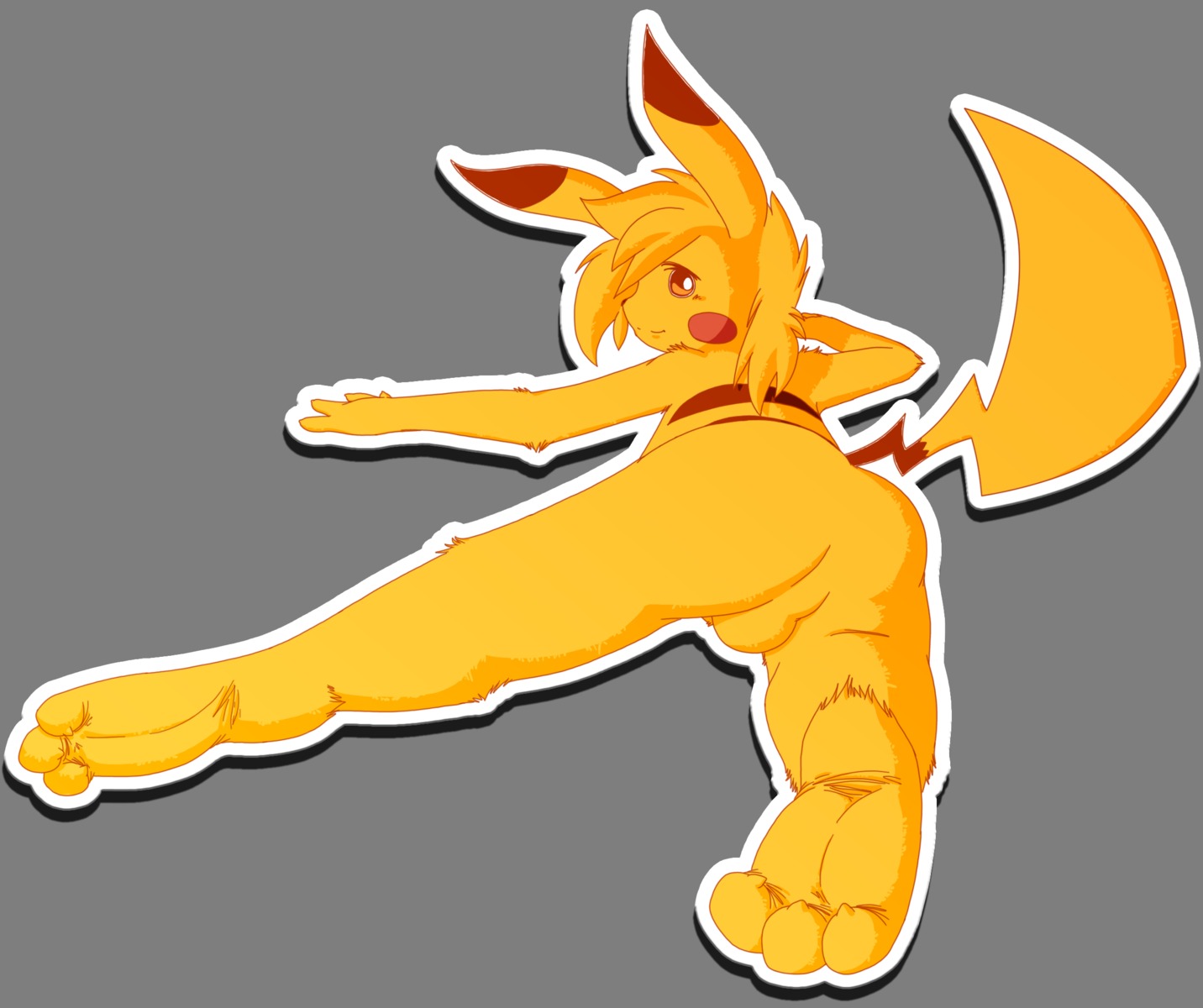 2010 alpha_channel anthro anthrofied backsack balls biped butt e621 feet foot_focus fur generation_1_pokemon genitals hair hi_res lying male mammal nintendo on_front pikachu pokemon pokemon_(species) pokemorph rodent simple_background smile solo stormdragonblue toes transparent_background yellow_body yellow_fur