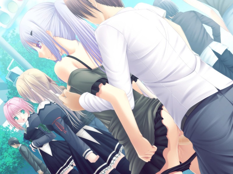 2boys 5girls ass bare_shoulders black_panties breast_grab breasts censored cleavage curvy erection female female_penetrated female_with_female femsub from_behind game_cg large_ass large_breasts male male_penetrating male_with_female male_with_male maledom medium_breasts oblivious panties panty_pull penis penis_out ponytail purple_eyes purple_hair pussy pussy_juice rule34 skirt skirt_lift straight the_world_of_rapest tied_hair time_stop underwear