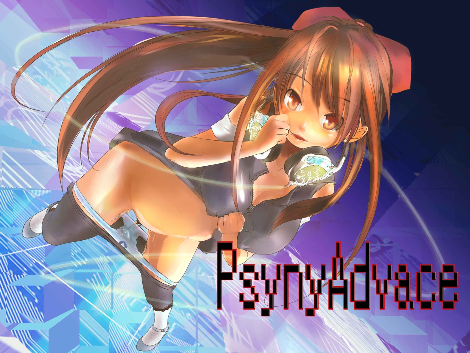 bow brown_eyes brown_hair erect_nipples female headphones nipples panty_pull pantyhose pubic_hair pussy pussy_juice rule34 tagme wallpaper